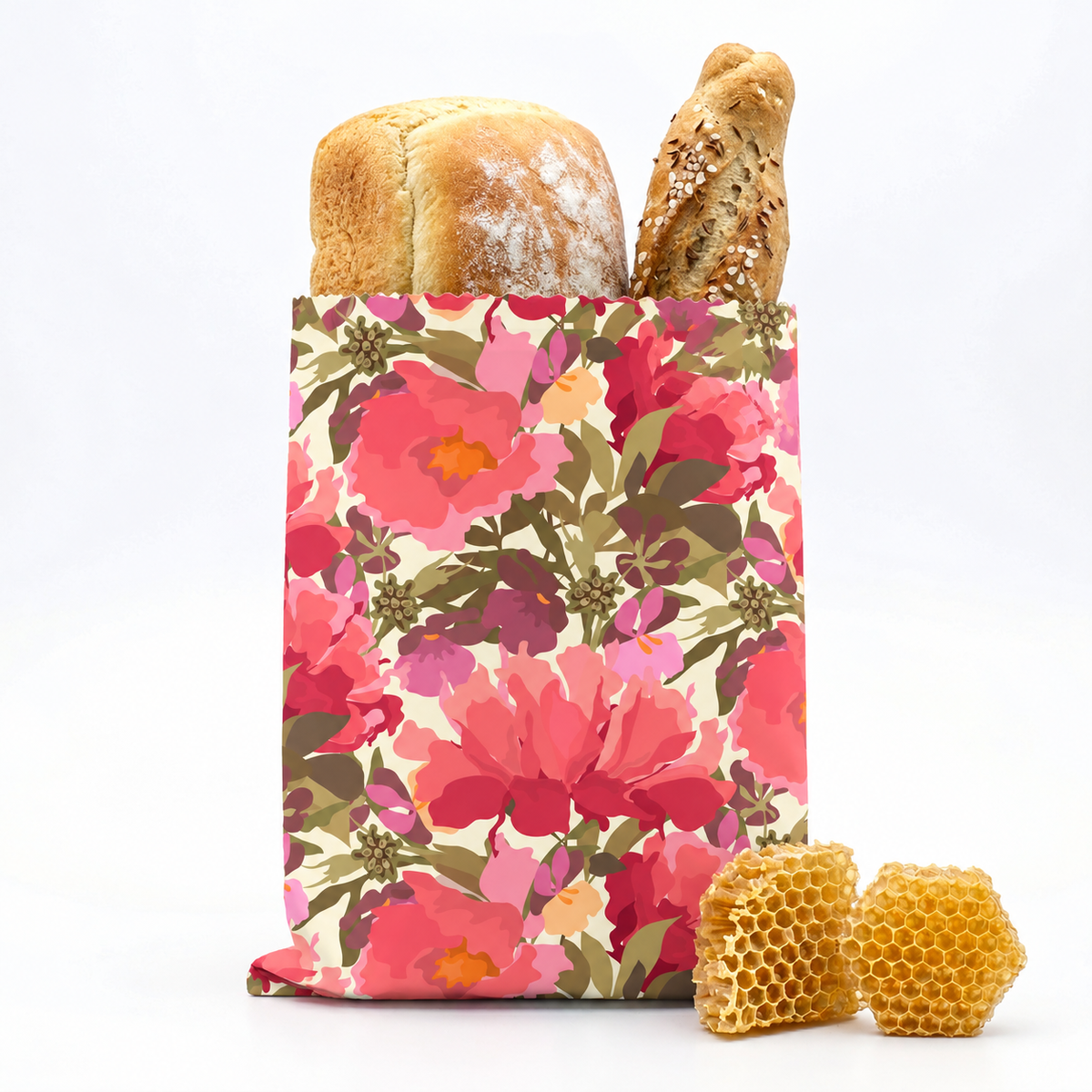 Premium XL Brotbeutel mit Bio-Bienenwachs - Rosengarten