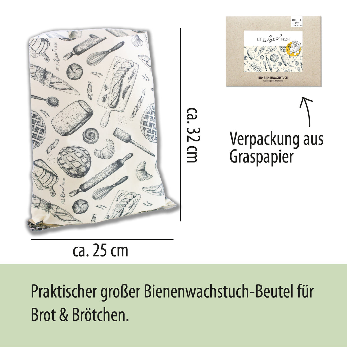 großer Beutel mit Bio-Bienenwachs - Brot